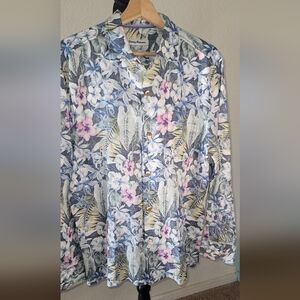 Tommy Bahama Long-sleeve Button-up Linnen Shirt Floral Hawaiian Prt Sz M